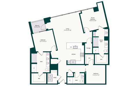 Floor plan for 3 beds, 3 baths, 1837 sqft